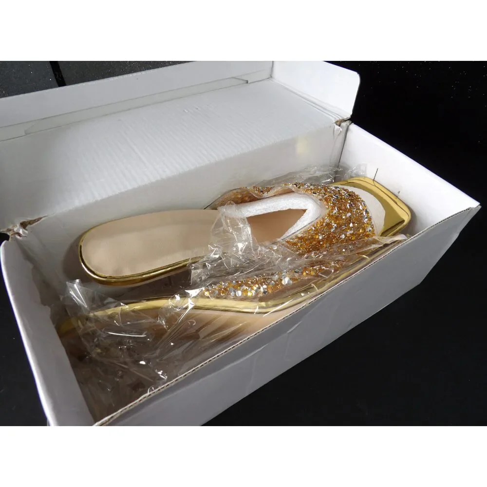 Rhinestone Slide Heels - Gold (Size US Women's 7.5, EU 38)